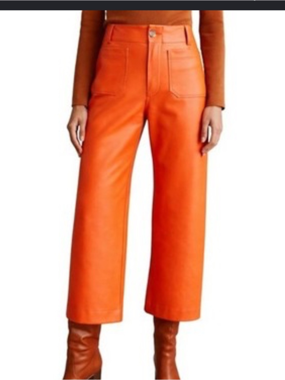 Maeve The Colette Faux Leather Orange Wide Leg Pants Size 32